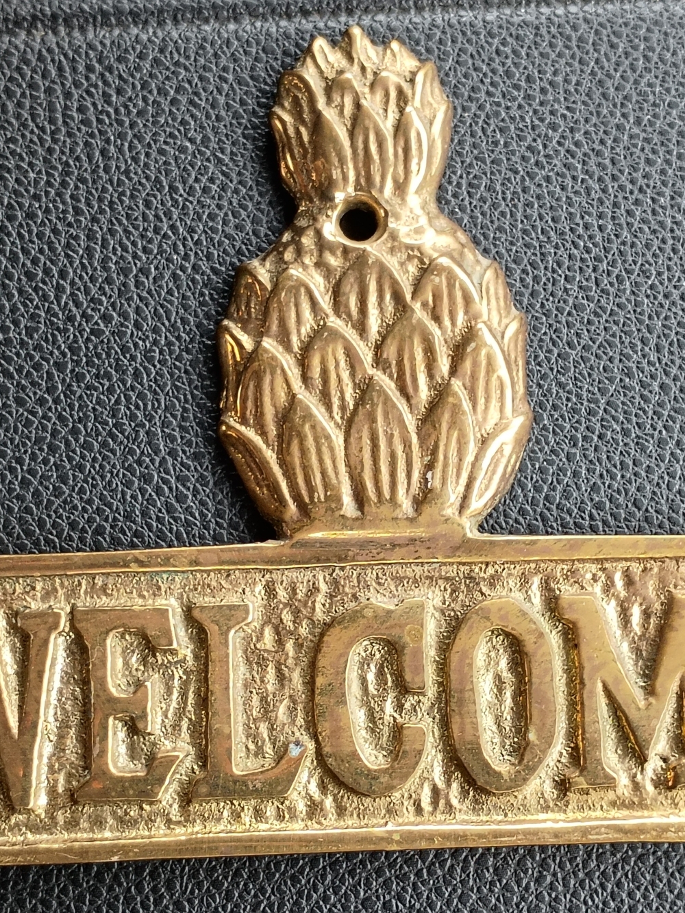 Vtg Solid Brass WELCOME Pineapple Door Plaque 4 1/4" Long x 3 1/2" tall